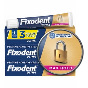 Fixodent Ultra Max Hold Secure Denture Adhesive Cream, 2.2 oz, 3 Pack Tubes