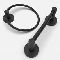 Fixsen Bathroom Wall Mounted Hardware Set 2 pcs Towel Ring and Double Post Pivoting Toilet Paper Holder, Matte Black