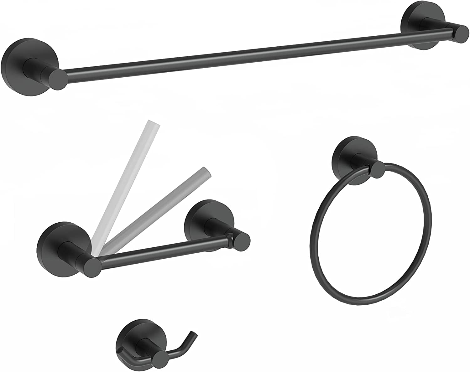 5-Piece Matte Black Bathroom Hardware Set Stainless Steel Towel Bar  24 Inch Towel Rack 2 Robe Towel Hooks Wall Mount Toilet Paper Holder Complete Bat
