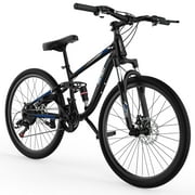 Fixtech 26-inch Mountain Bike with Full Suspension Frame, 21 Speed, Black/Blue