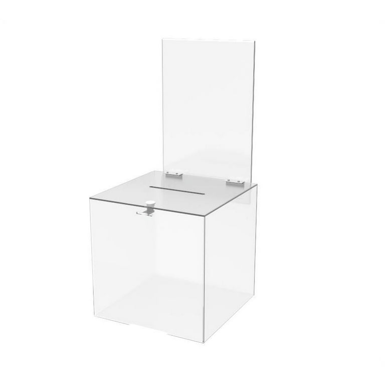 FixtureDisplays 10x10x21 Clear Transparent Donation Box Suggestion  Collection Ballot Display Case Plexiglass with Optional Install 8.5X11  Graphic Sign Holder 20033+10918-8.5X11-Header-NF 
