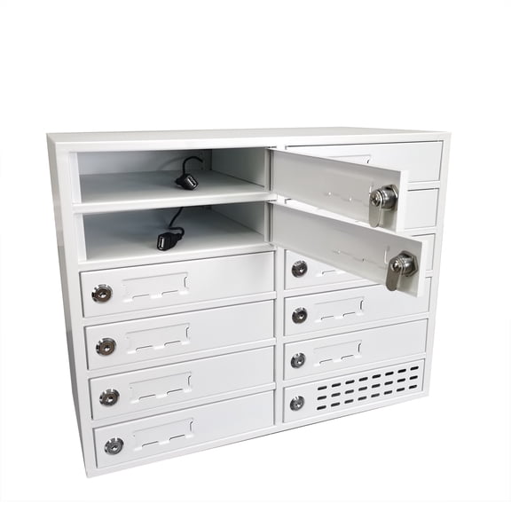 FixtureDisplays 12-Slot (11 Active) Metal Cellphone Locker Cabinet Power Charge Station Compatible with iPad/iPhone 8.26" Wide Door 15231-USB