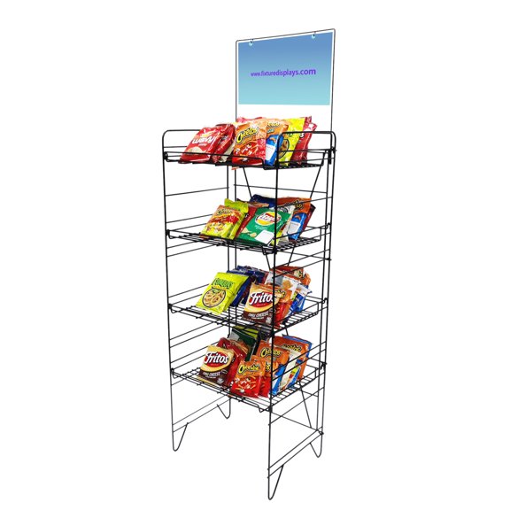FixtureDisplays 18.7X13.3X58.7" Beverage Rack Wire Shelf 4 level Magazine Newspaper Publication Stand Soda Packaged Goods Bakery 11490-NEW