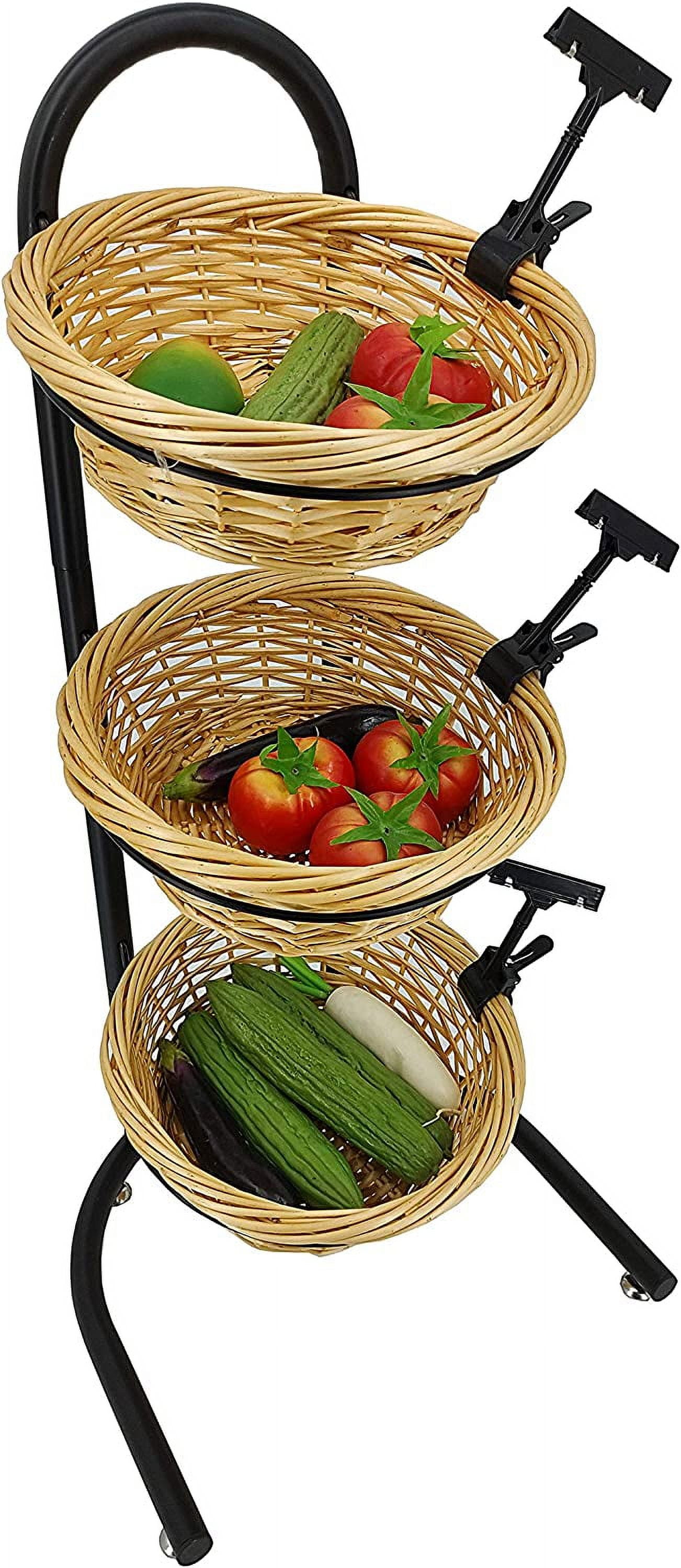 Rustic Brown Wicker 4-Tier Basket Stand with Steel Frame