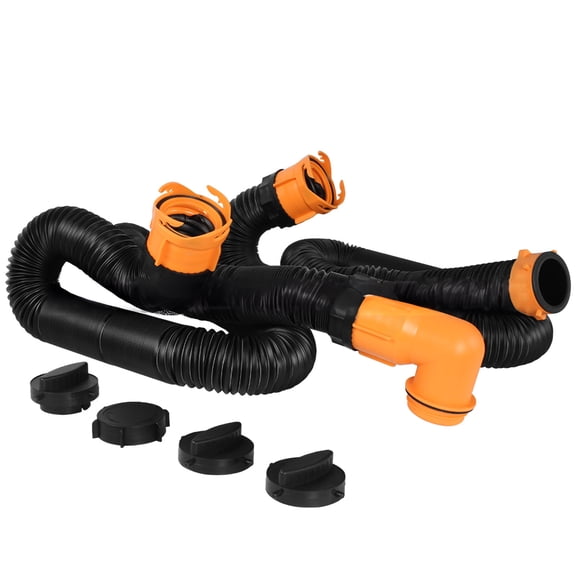 FixtureDisplays 31.5-Ft 3" Camper/RV Sewer Hose Kit Flexible Black Standard RV Sewage Pipe 15792