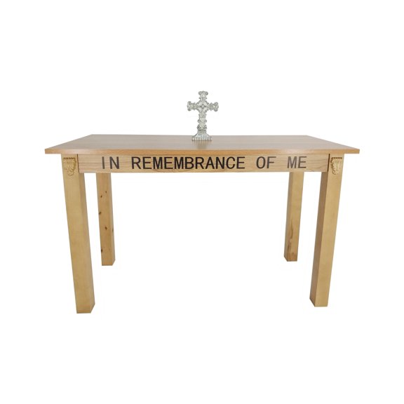 FixtureDisplays 45" L x 28" D x 29" H Church Holy Communion Table Christian Wood Table Breakfast Writing Desk In Remembrance of Me 11464-CHURCH-SL