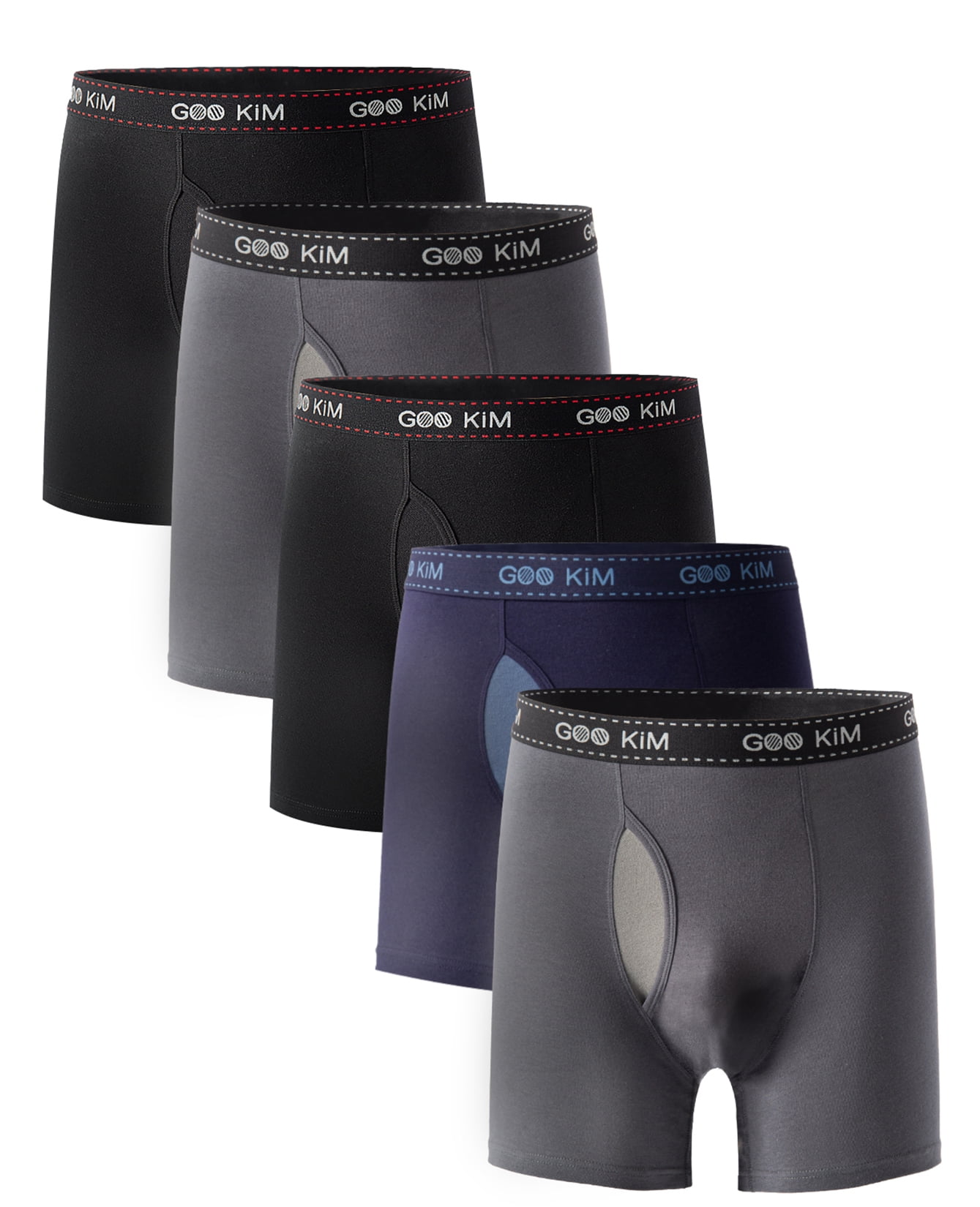 FixtureDisplays® 5PK Men's Soft Cotton Boxer Briefs Fly Front Underwear  Mesh Fly Pouch Size: L. Fit for waist size: 30 21814-L 