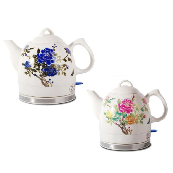 FixtureDisplays Ceramic Electric Kettle with Peony Flower Pattern Two-tone 15000
