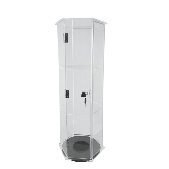 FixtureDisplays Clear Cabinet Acrylic Showcase Plexiglass Hexagon Shelf Lock Box Valuable Goods 24" Tall 18622