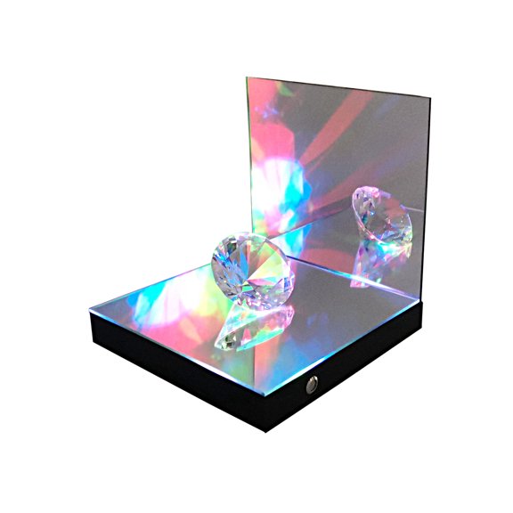 FixtureDisplays LED Mirrored Riser Display Platform Bottle Glorifier Jewelry Watch Cellphone New Product Candle Table Centerpiece 7.9 X 7.9 X7 .9" Battery Powered 21693