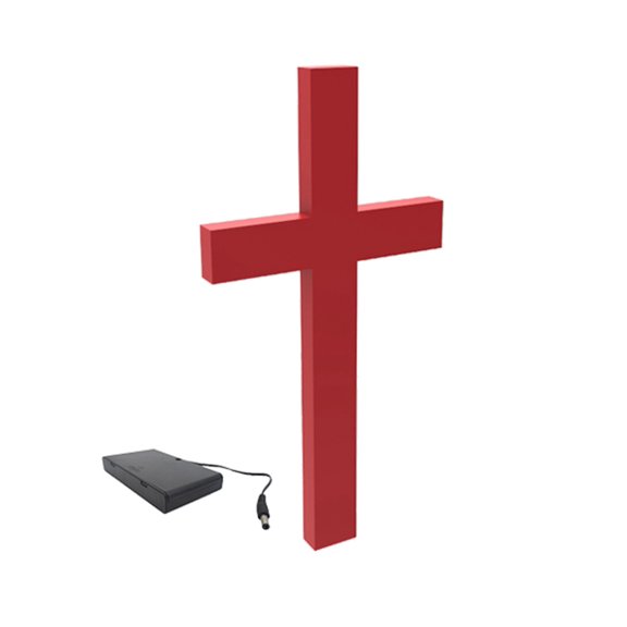 FixtureDisplays Red Cross, Christian LIGHTED Church Sign red Plexiglass LED Light w/ AA Battery Housing Battery Holder 11673-RED+13157