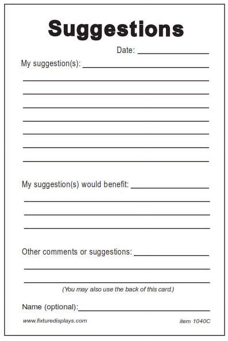 FixtureDisplays® Suggestion Cards Suggestion Box Cards 4x6" Continuous