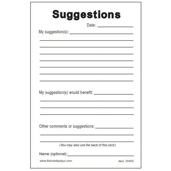 FixtureDisplays Suggestion Cards Suggestion Box Cards 4x6" Continuous Improvement Cards 1040C