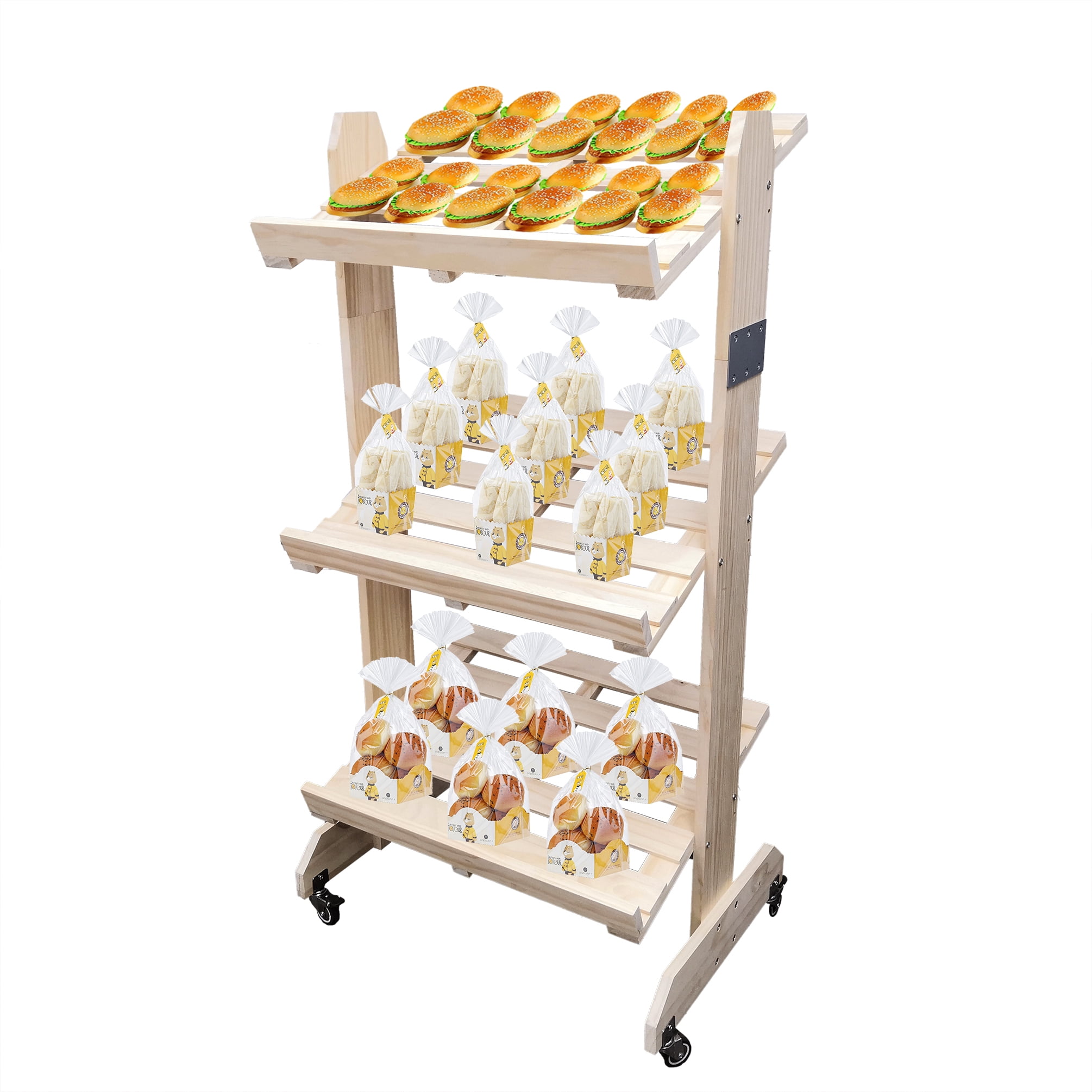 Wood Bread & Bakery Wall Display With 11 Slatted Shelves