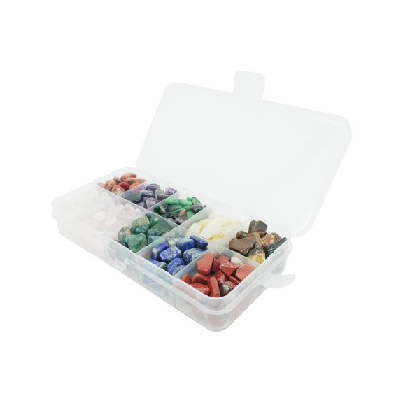 FixtureDisplaysCrystal Quart Box 5 X 2.5 X 1" with 1/2 lb 10-Stone Type Mix Stones 1/4-3/8" Size red/tangerine quartz, amethyst, dalmatian jasper, white quartz, tiger's eyeclear quartz 15243