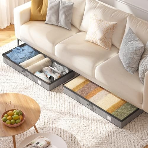 Fixwal 4 Pack Underbed Storage Containers, Below 4.5 Inches Low Profile Under Bed Organizer Clothes Storage Bins with Sturdy Sidewalls and Bottom