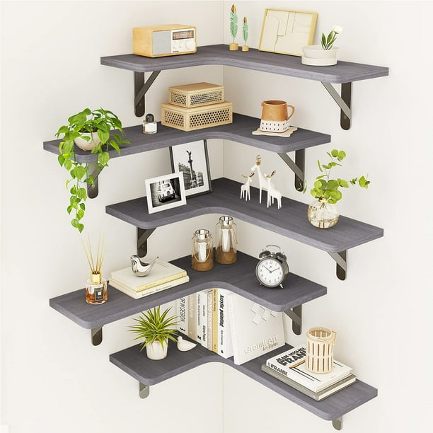 Fixwal Corner Floating Shelves, Wall Mounted Corner Shelf Set of 5