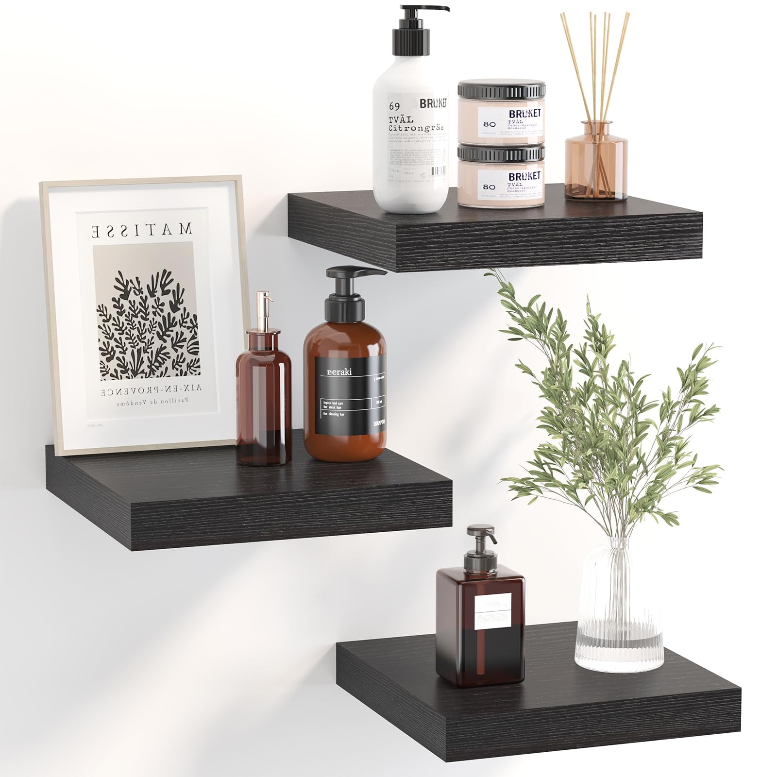Fixwal Square Floating Shelves Set of 3, 8x8 Inches Wall Mounted