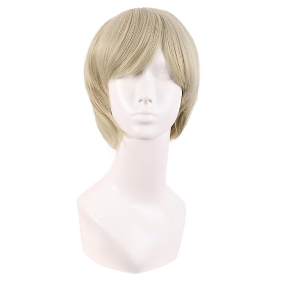 Fiykzur 10 Inch Side Bangs Fashion Men Short Straight Wig, Blonde