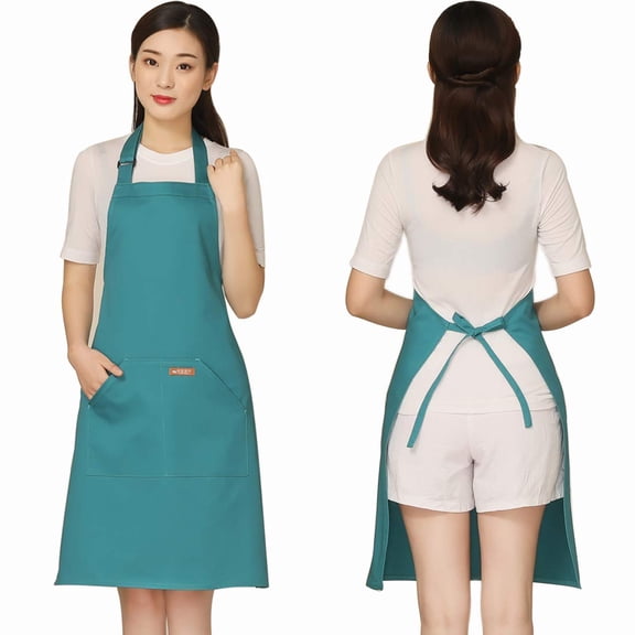 Fiykzur 100% Cotton Cross Back Apron for Women with 2 Pockets - Adjustable Button Straps Pinafore, No Neck Pain Kitchen Chef Apron for Cooking, Catering, Housewife (Red)