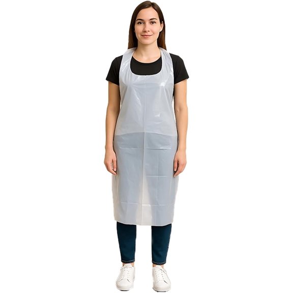 Fiykzur 100pcs Plus Size Disposable Aprons Extra Wide, Plastic Material, White