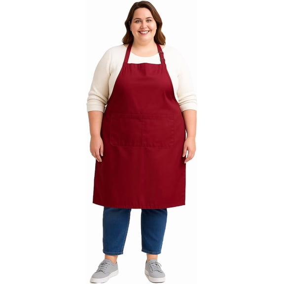 Fiykzur 1pc Plus Size Apron with Pockets Extra Wide for Kitchen Cooking, Burgundy