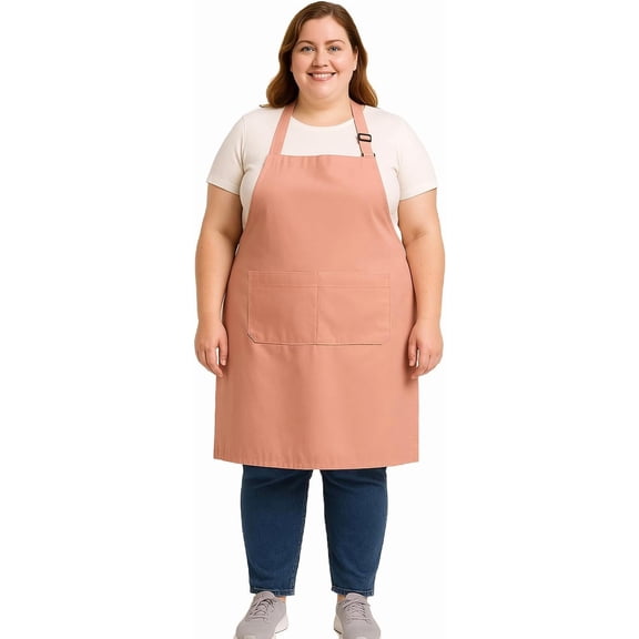 Fiykzur 1pc Plus Size Apron with Pockets Extra Wide for Kitchen Cooking, Pink