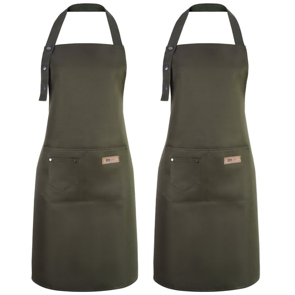 Fiykzur 2 Pack Kitchen Bib Apron, Adjustable Waterdrop Resistant Apron with 3 Pockets, Kitchen Cooking Chef Apron for Women Men, Unisex Black Apron for Kitchen Cooking Baking Crafting BBQ Drawing