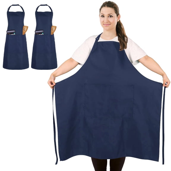 Fiykzur 2 Pcs Plus Size Chef Apron, Unisex Professional Apron with 2 Pockets for Cooking, Work, Baking (Larger Size)