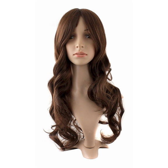 Fiykzur 24 Inch Wavy Side Bangs Anime Cosplay Wig, Brown Heat Resistant