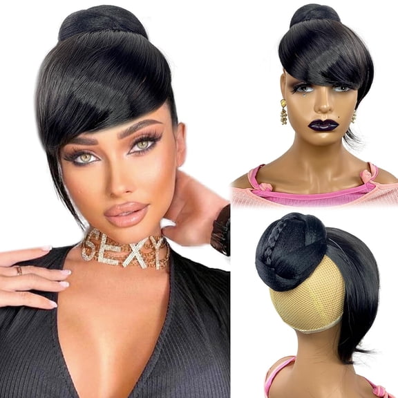 Fiykzur 2PCS Swoop Side Bang and Twisted Bun Synthetic Hair for Black Women