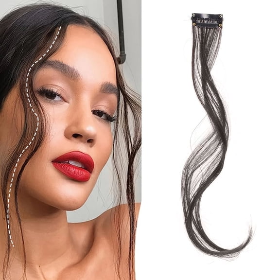 Fiykzur 2Pcs Heat-Resistant Clip-In Bangs, Fluffy Wavy Side Bangs for Women, 9.8 Inch, Black Brown Natural Look