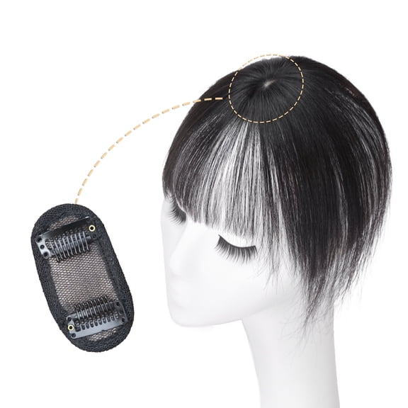 Fiykzur 3D Human Hair Clip-in Bangs Topper Natural Air Bangs, Mono Base Real Hair Fringe for Thinning Hair, Dyeable & Curl-Friendly, Instant Front Coverage