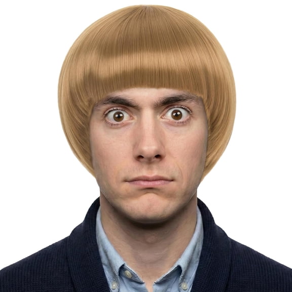 Fiykzur 60s 70s Retro Blonde Bowl Cut Wig For Men Halloween Nerd Cosplay