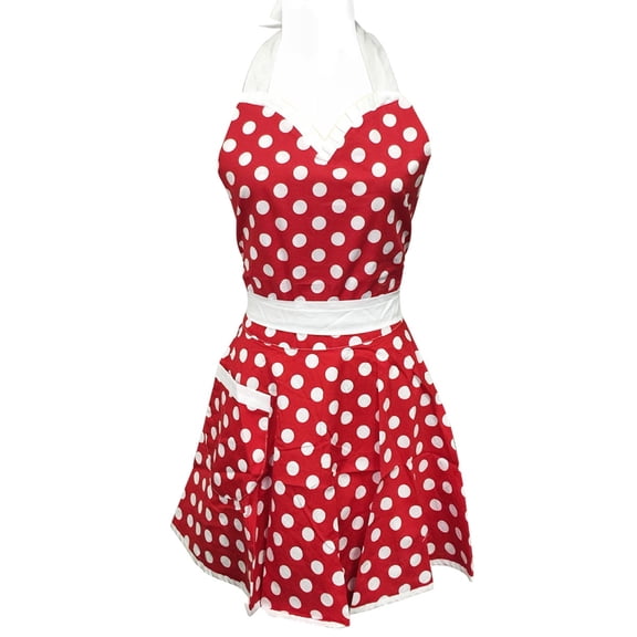 Fiykzur Adjustable Flirty Hostess Apron, Red Polka Dots