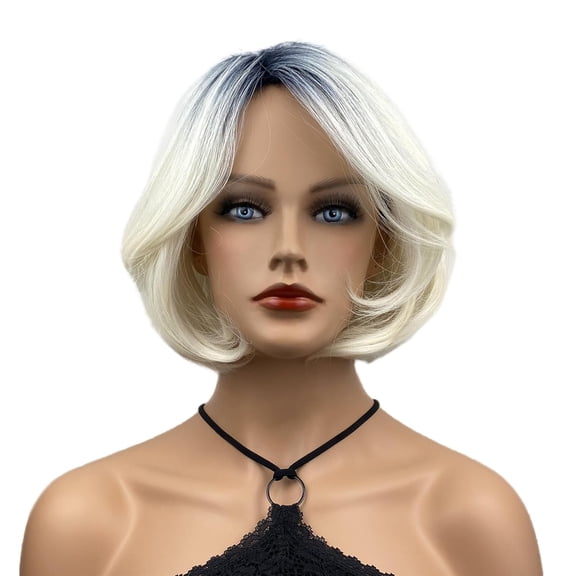 Fiykzur Bride Wig for Women, Ombre White Bog wig for Cosplay Party, Middle Part Shoulder Length Wigs, Costume Accessory, 8"