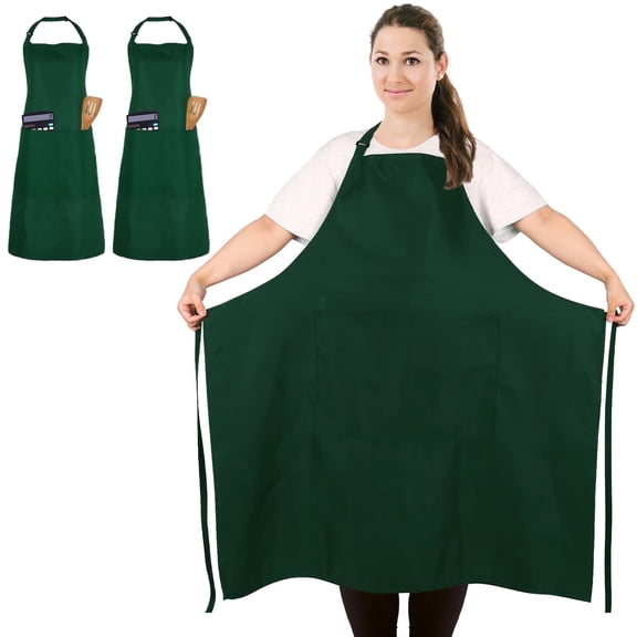 Fiykzur Christmas Aprons 2 Pcs Plus Size Chef Apron, Professional Apron with 2 Pockets for Women and Men for Kitchen Cooking, Larger Size, Green