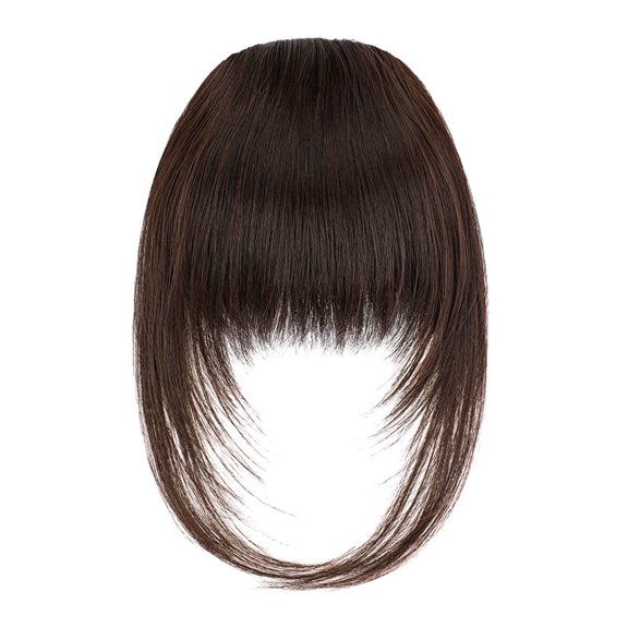 Fiykzur Clip In Bangs for Women - Synthetic Fiber French Fringe Extensions, Thick Temple Clips, Tangle Free & Natural Look, Easy to Wear, Dark Brown