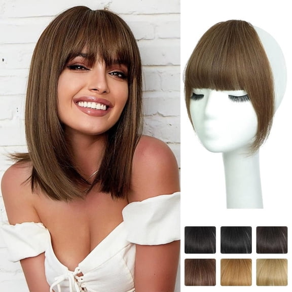 Fiykzur Clip-In French Bangs with Temples, Natural Synthetic Fringe Extensions, Invisible Fake Bangs for Women - Instant Youthful Look, No Cutting Needed