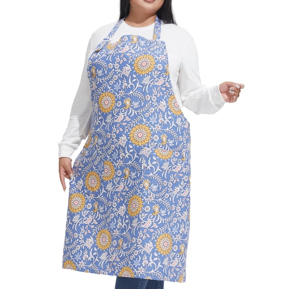 Fiykzur Cotton Linen Baking Plus Size Aprons for Women with Pockets Kitchen Cooking