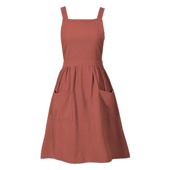 Fiykzur Cotton Linen Pinafore Apron Dress for Women with Pockets Cute Art Chef Aprons for Kitchen Baking Gardening Painting