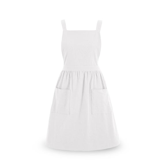 Fiykzur Cotton Linen Pinafore Apron Dress for Women with Pockets Cute Art Chef Aprons for Kitchen Baking Gardening Painting