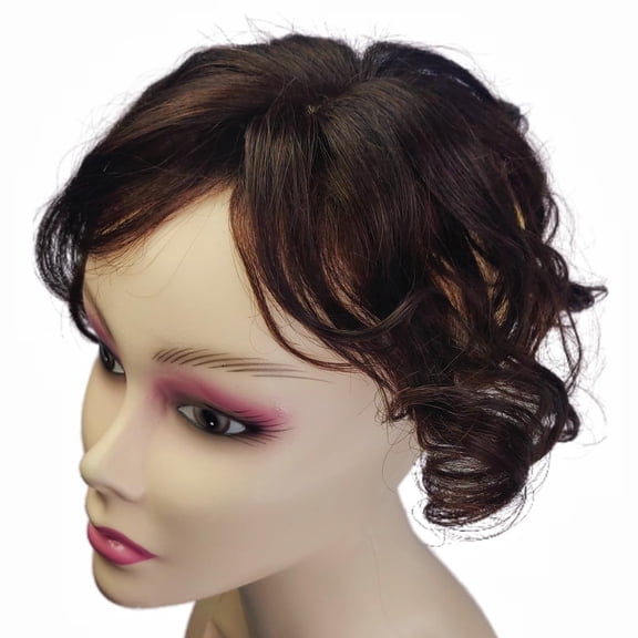 Fiykzur Curly Wavy Human Toppers Clip In Toupee With Side Bangs For Women Wiglets For Mild Hair Loss Volume Cover Gray Hair (Dark Brown Color)