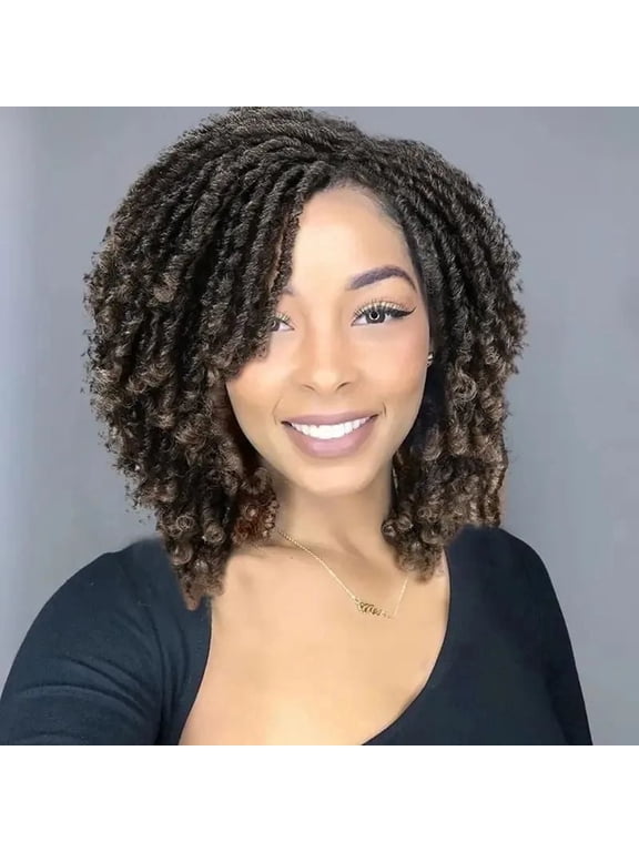 Dreadlock Wig for Women - Short Synthetic Braids Faux Locs Twist Wig, 12 Inch Black Mix Blonde Heat-Resistant Fiber, Adjustable Cap for Daily & Cosplay