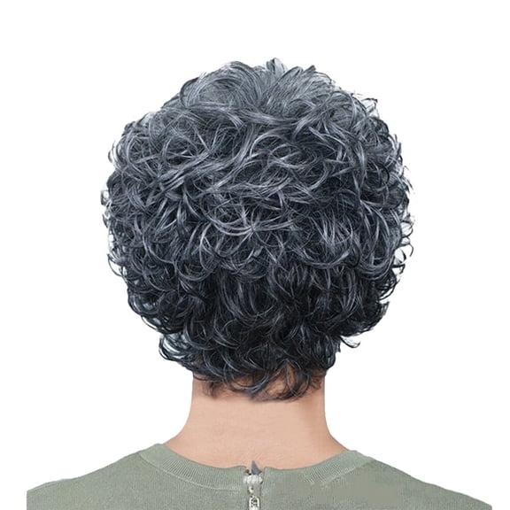 Fiykzur Fashion Women's Short Curly Gray Wig with Full Bangs, High-Quality Synthetic Hair, Adjustable Stretch Cap, 360-Wave Design for Versatile Styling