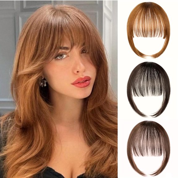Fiykzur French Bangs Clip in - #30 Medium Auburn Wispy Bangs