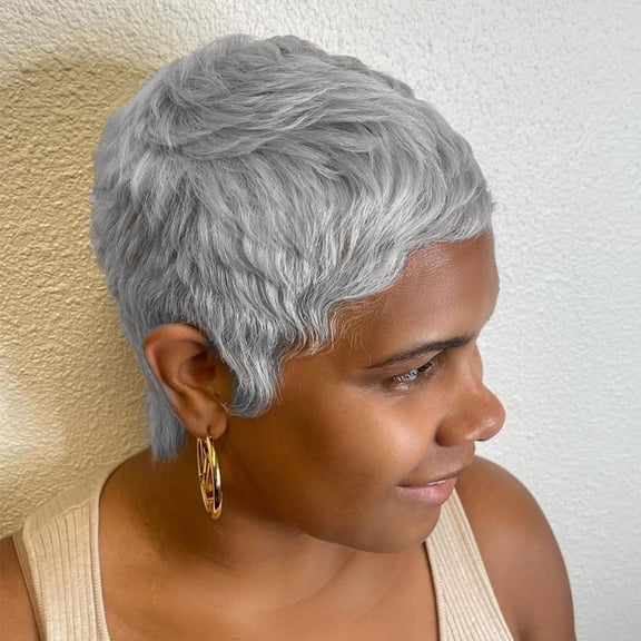 Fiykzur Grey Short Pixie Wigs for Black Women Short Grey Hair Wig Pixie Cut Wigs for Black Women Pixie Cut Hairstyles Natural Synthetic Gray Wig