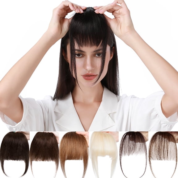 Fiykzur Human Hair Bangs Clip In Reddish Brown Natural Fringe for Women - Hand Crocheted Hairpiece, Adjustable & Can Be Styled/Dyed
