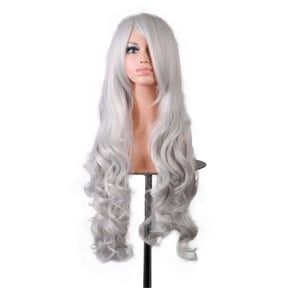 Fiykzur Human Hair Wigs for Women Curly Wig with Wig Cap 31" Silver Tone Grey
