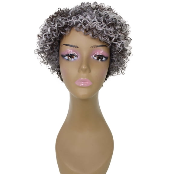 Fiykzur Leila Pixie Cut Wig for Women - Curly Kinky Synthetic Full Wig, Heat Resistant, Adjustable Cap, Breathable Net Cap, Charcoal Mixed Gray